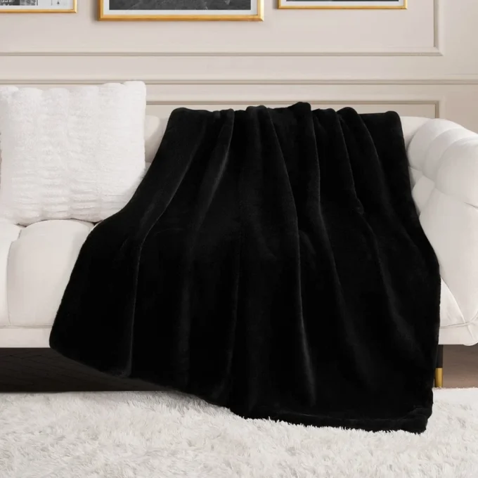 Solid Rabbit Mink Faux Fur Throw Blanket