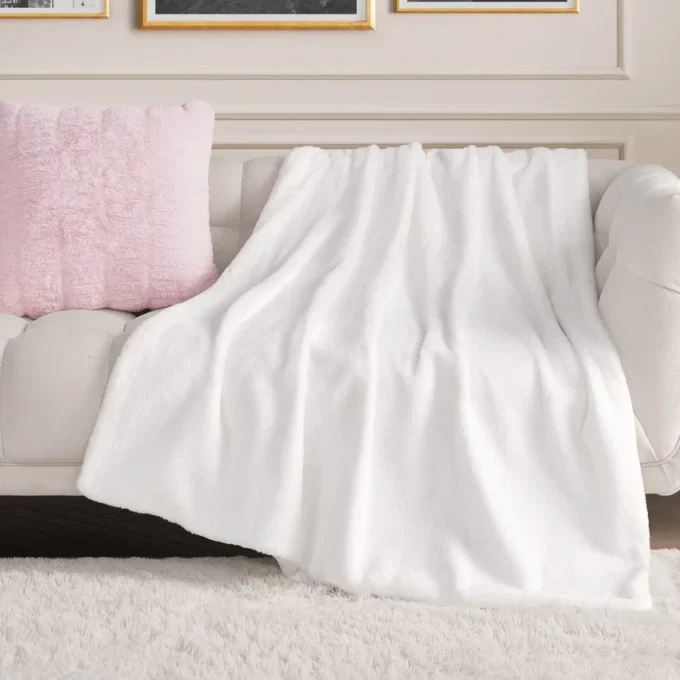 Solid Rabbit Mink Faux Fur Throw Blanket