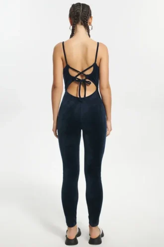 Strappy Script Velour Jumpsuit