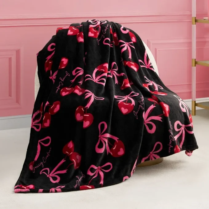 Sweet Cherry Bows Plush Throw Blanket