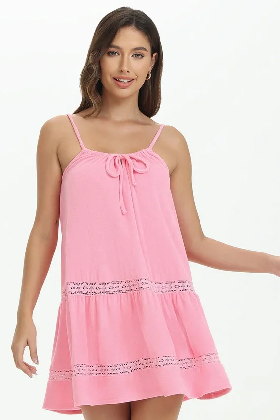 Towel Terry Lace Trim Tiered Dress Towel Terry Lace Trim Tiered Dress