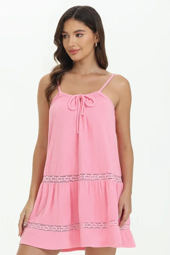 Towel Terry Lace Trim Tiered Dress Towel Terry Lace Trim Tiered Dress